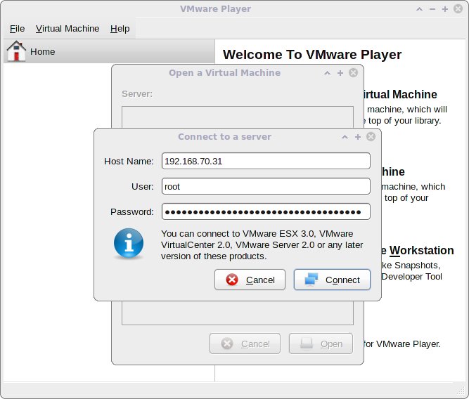VMware Player: credentials window
